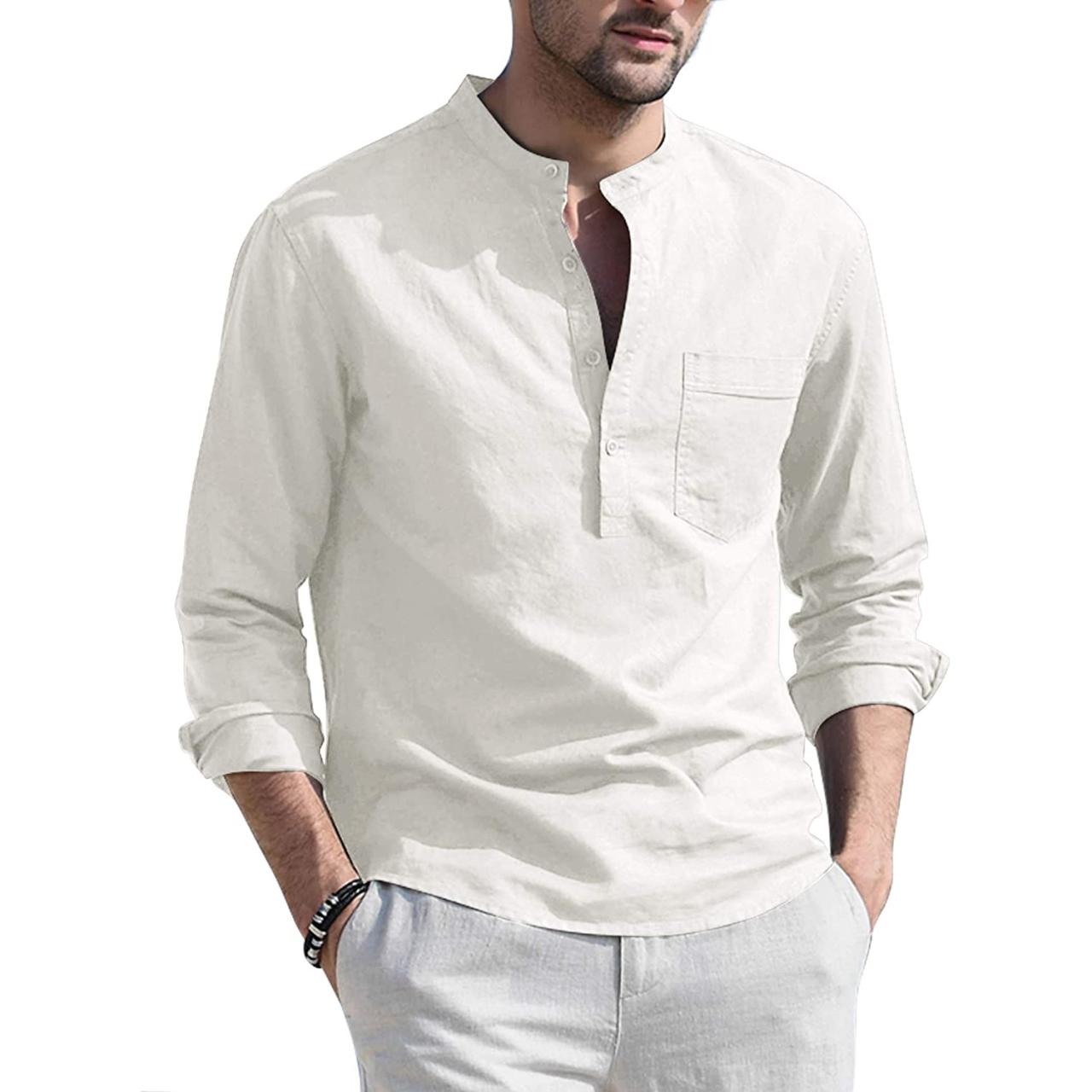 No collar dress shirt mens